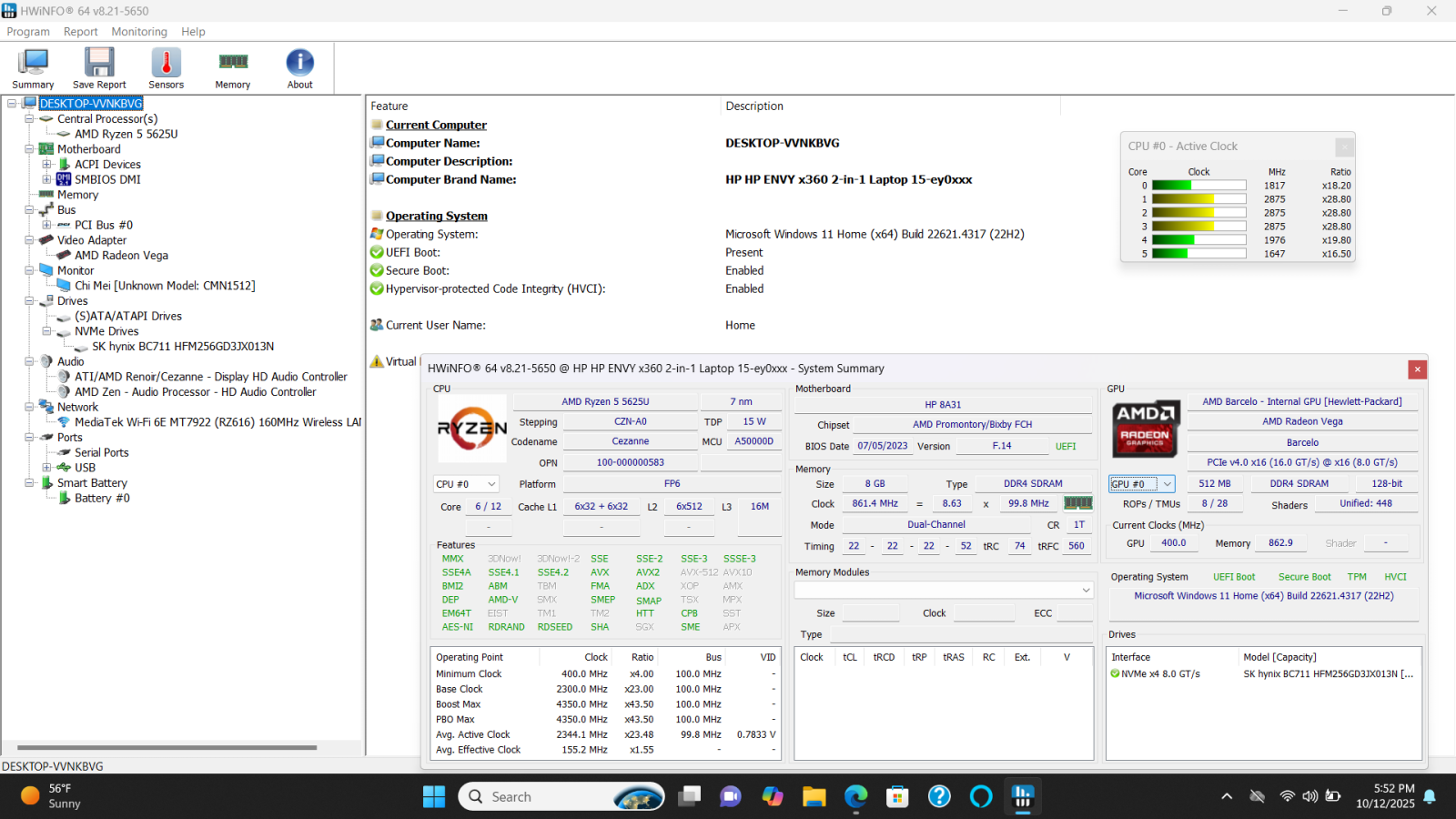 HP Envy x360 2-in-1 15.6" Touch, Ryzen 5 5625U, 8GB, 256GB - Photo 20